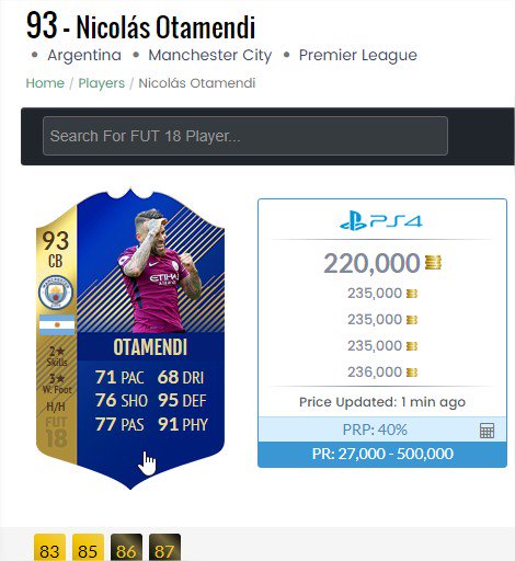 Nikovda's tweet photo. #FUT18 #TOTSBPL Elle est pas mal la carte de Otamendi pour 200K !!! https://t.co/kzq7QPMuBi