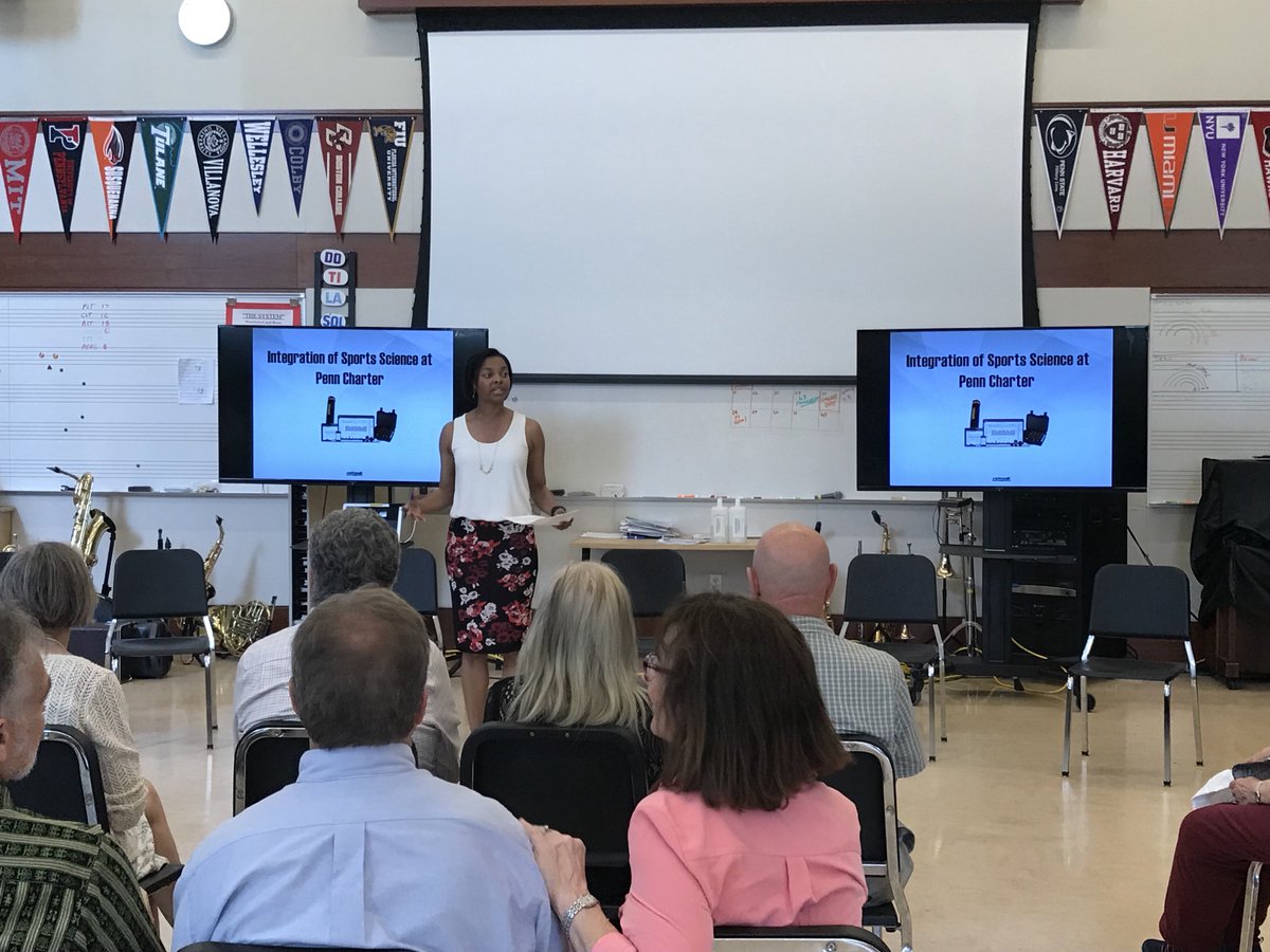 PennCharter's tweet photo. On #OPCweekend, OPCs hear from the athletics department about the catapult project that links athlete data to the classroom, and helps improve practices, workouts and athletic performance. Students study the physics of movement with that data. Watch: https://t.co/MGK0HK6lLa https://t.co/Vw4SMrYqFN