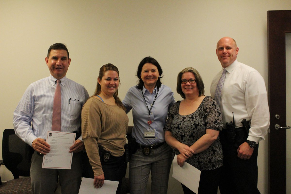 Our employees work hard every day to help the campus community as best as we can. This morning we recognized Sgt. Eric Weibel, Detective Monica Jagoditz and Crime Victim Services Coordinator Jennifer Rowe for their efforts in assisting a student whose laptop was stolen.