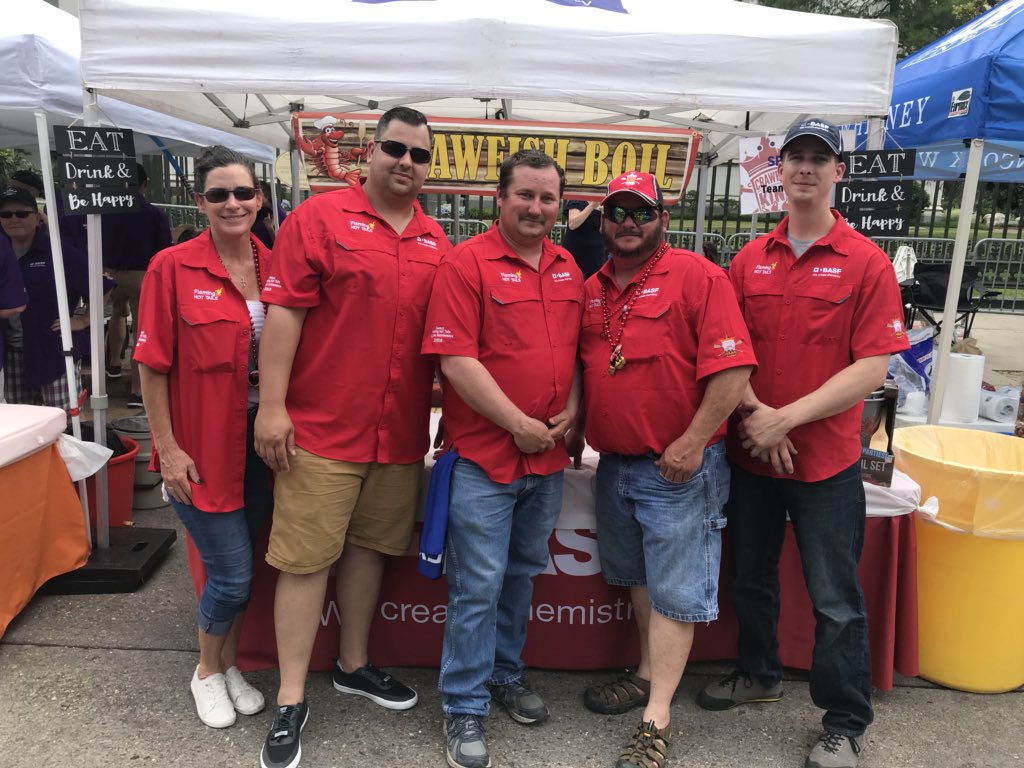 BASFLouisiana's tweet photo. The five BASF cooking teams are ready to bring the heat and compete for this years @CrawfishKing_BR title! Join us at 4 p.m. to #EatBoilGive https://t.co/8dmKBDrMiL