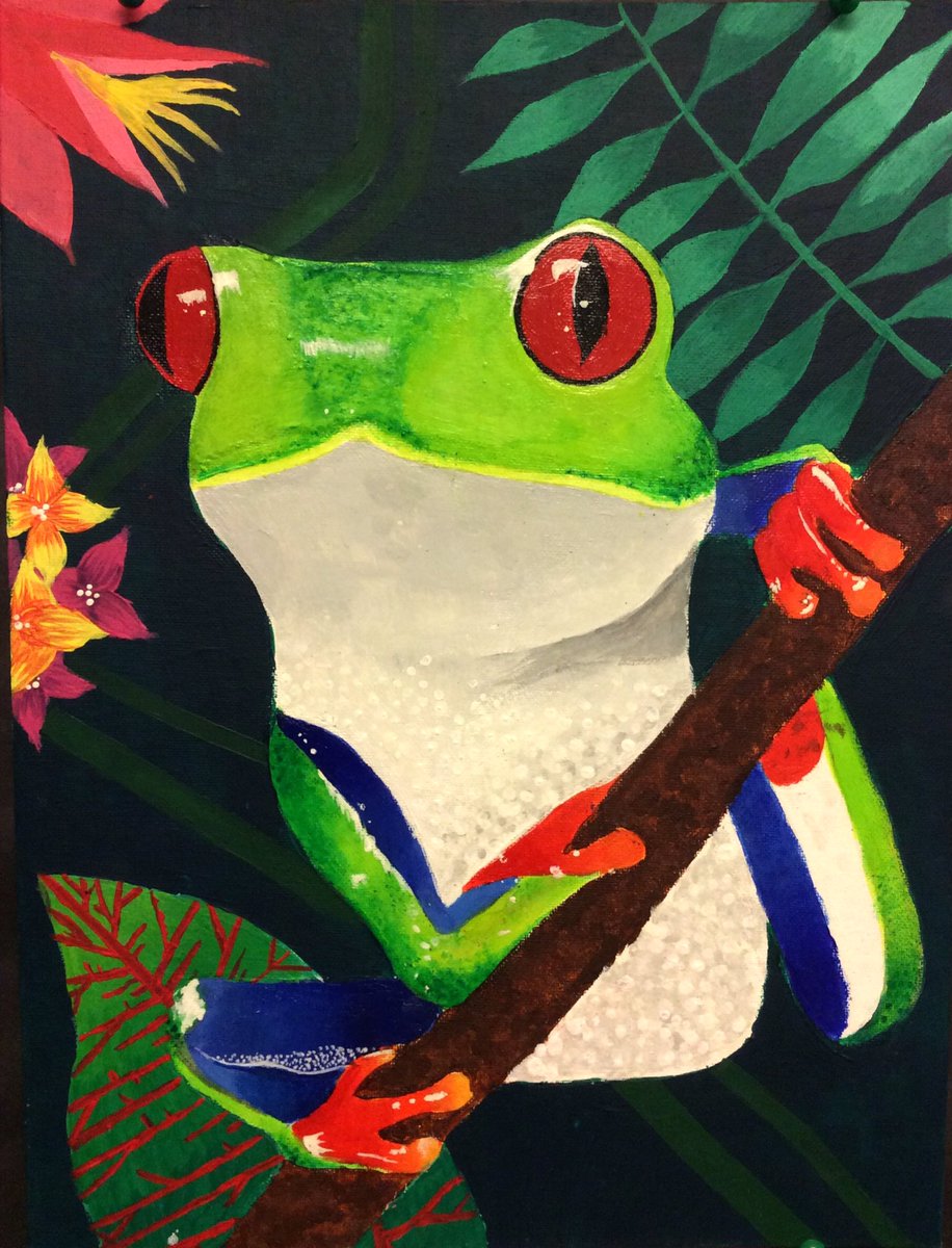 ehainesOOB_ART's tweet photo. What a fabulous frog painting! We're really going to miss the awesome senior, Rayven W, who created it. 

#oobhsart #creativity #oobschools https://t.co/2L0ZqFjqYI