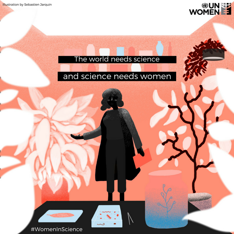 UN_Women's tweet photo. Long-standing  biases  &amp;  gender  stereotypes  steer  girls  &amp;  women  away  from #STEM  fields.  Take  a  stand  w/ #WomenInScience,  the  greatest  untapped  resource  for  achieving  the  #GlobalGoals! https://t.co/miG2Xjy78u https://t.co/1R5Oqrge95
