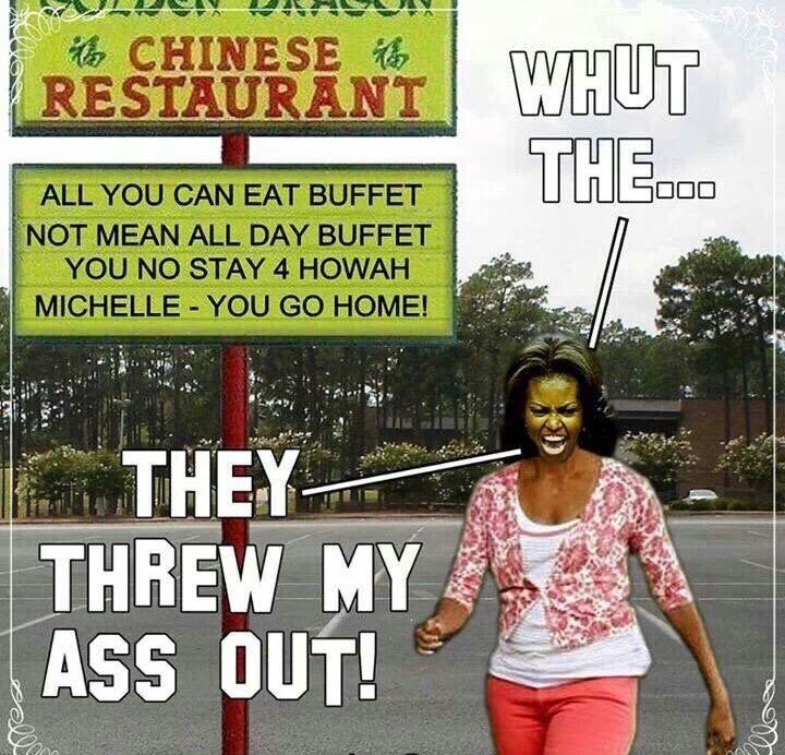 JonJBurrows's tweet photo. The self proclaimed #ForeverFirstLady loves feeding at the free trough. #ForeverMooch  #Moochelle #MoochelleObama #ForeverFirstTranny #ForeverFlotus #MichelleObama https://t.co/2KpVyNlT8p