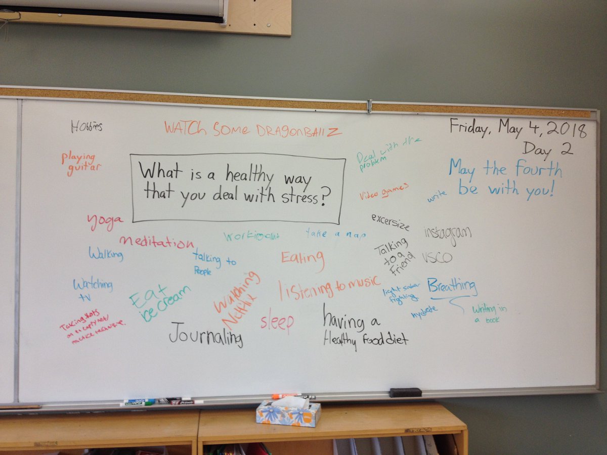 JMSSresource's tweet photo. To finish up our Learning Strategies class's week looking at the topic of Stress Management, here are some of the healthy ways that we deal with stress. #jmssLS @OCDSB https://t.co/QQwB58hhXB
