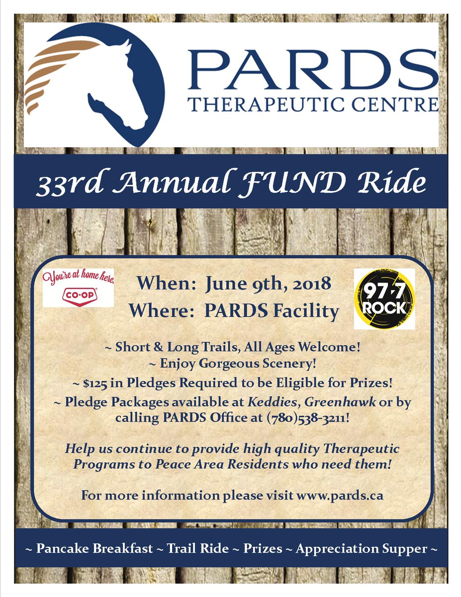 PARDS1984's tweet photo. Do you have your pledge package yet? Get yours at Keddies, Greenhawk or from PARDS office. Call 780-538-3211 for more info! Don't miss our Fund Ride! https://t.co/Chqg1bMtrq