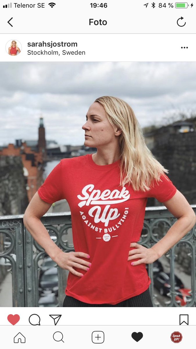<a href="/sarahsjo/">Sarah Sjöström</a> is a 10 time world champion swimmer, holding olympic gold and world records in a staggering six events! Today we are very proud to announce her support for Speak UP! ❤️😍 Together we are stronger and we can give young people a voice against bullying! #gospeakup
