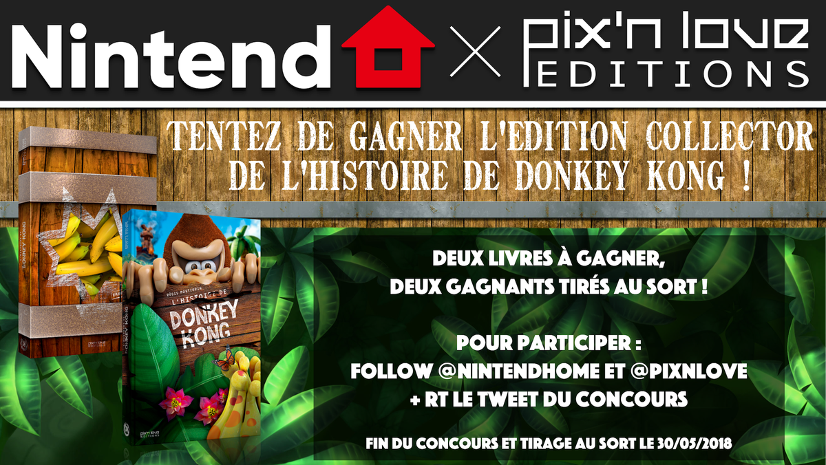 NintendHOME's tweet photo. 🎁 Concours – Remportez le pack collector Banana Edition du livre L’Histoire de Donkey Kong édité par Pix'n Love !

Follow @NintendHOME et @Pixnlove + RT ce tweet pour tenter de gagner un des deux exemplaires mis en jeu ! https://t.co/0YUmcMOjOO