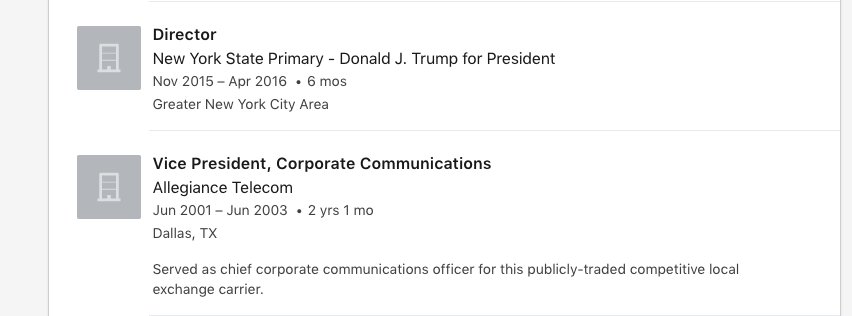 1.  #MichaelCaputo served as a communications adviser to the Trump campaign in New York and the director of the New York primary in 2016.  https://www.linkedin.com/in/michael-caputo-bbb60631/