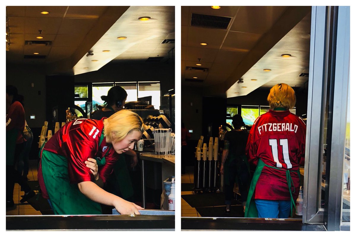 CardsMarkD's tweet photo. I know it’s May 4th so much respect to the barista at @Starbucks on Chandler Blvd for representing w the @LarryFitzgerald jersey !
#FitzFridays https://t.co/92c8XsrzAm