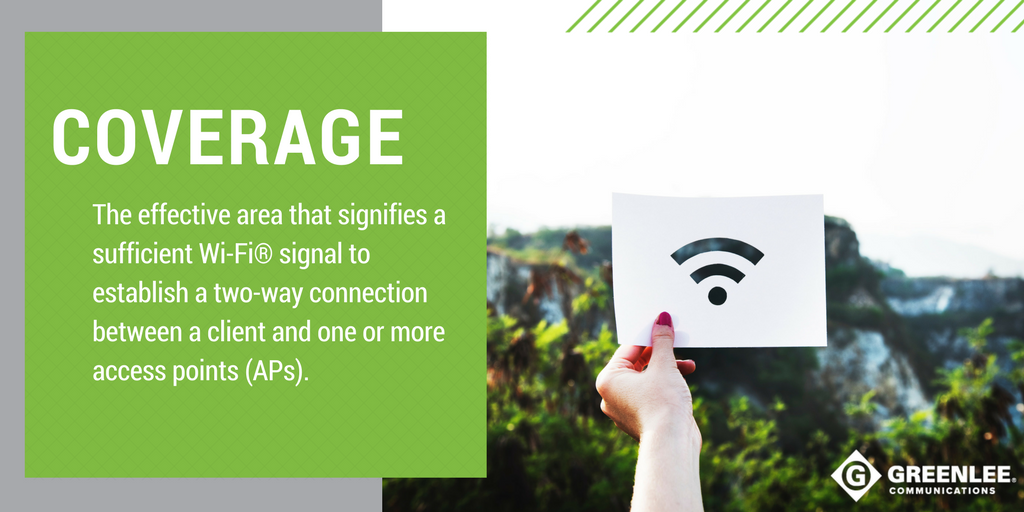 GreenleeComms's tweet photo. Speak the Wi-Fi Lingo: Coverage = The effective area that signifies a sufficient Wi-Fi signal to establish a two-way connection between a client and one or more access points (APs). #WiFi #WiFiTester #AirScout #GreenleeComms https://t.co/ZOpONiChqX