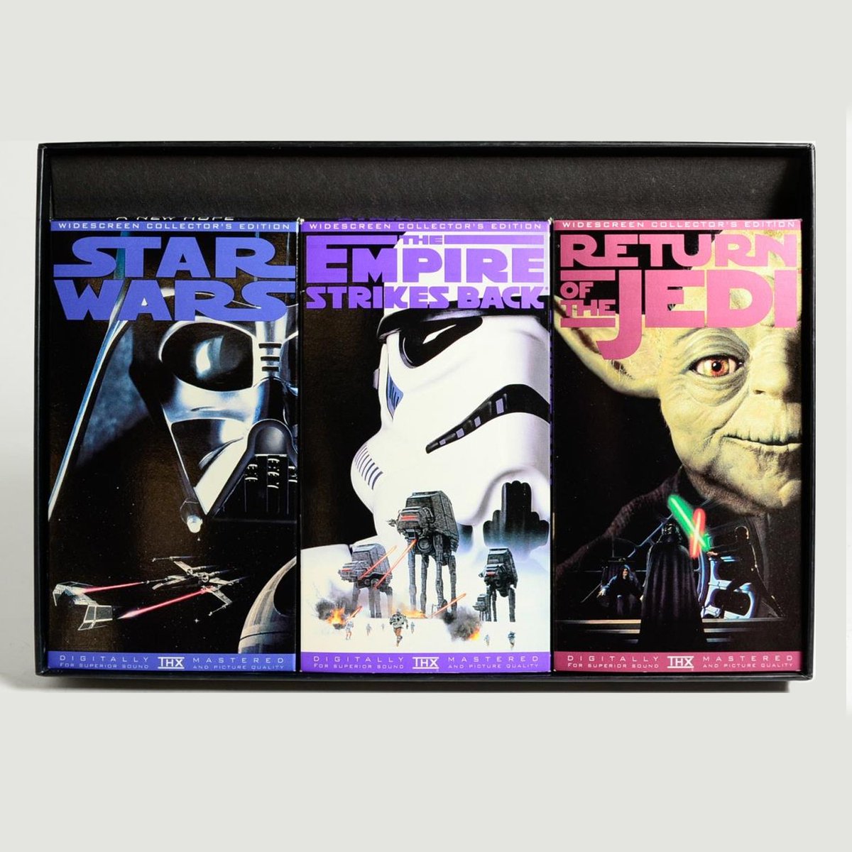 THX's tweet photo. It’s time to see who our longtime #StarWars fans are… RT/Like this post if you have any of these #THXLtd Certified Collectors items #StarWarsDay #StarWarsDay2018 Share &amp; tag us in your pictures // We've got something to send you! 📼 #FBF #FridayFlashback https://t.co/74yMUmxI1l