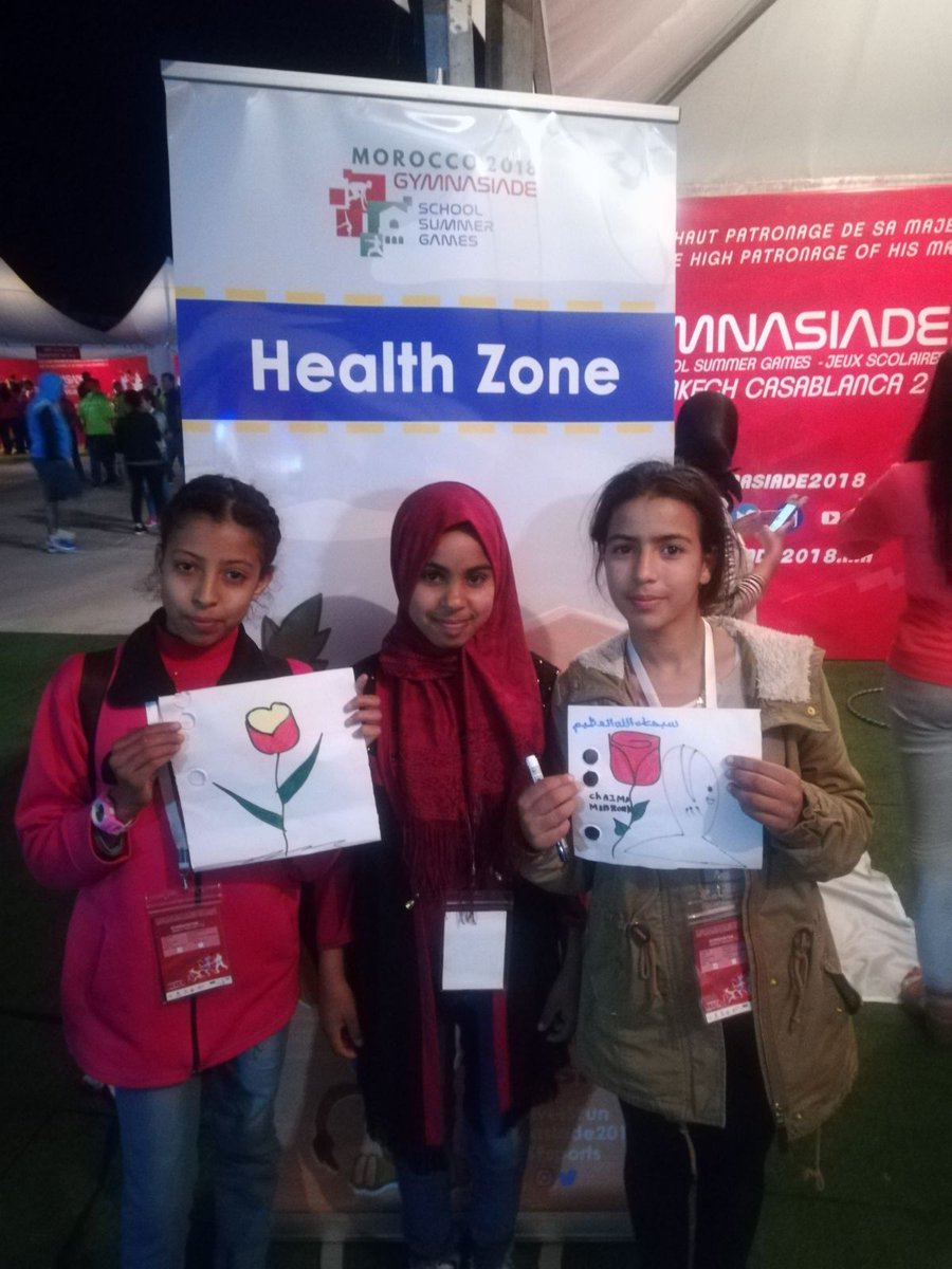ISFsports's tweet photo. #activeISFun Fun&amp;Skills zones &amp; ISF Youth Council are hosting a Cultural Festival 🎉 tonight. Local 🇲🇦 school children stopped by their #health zone to get a glimpse of #education thr/ #Gymnasiade2018.

@creatabcg @nevavu @xico @alMansouri_rs https://t.co/Cv5iUCUThE