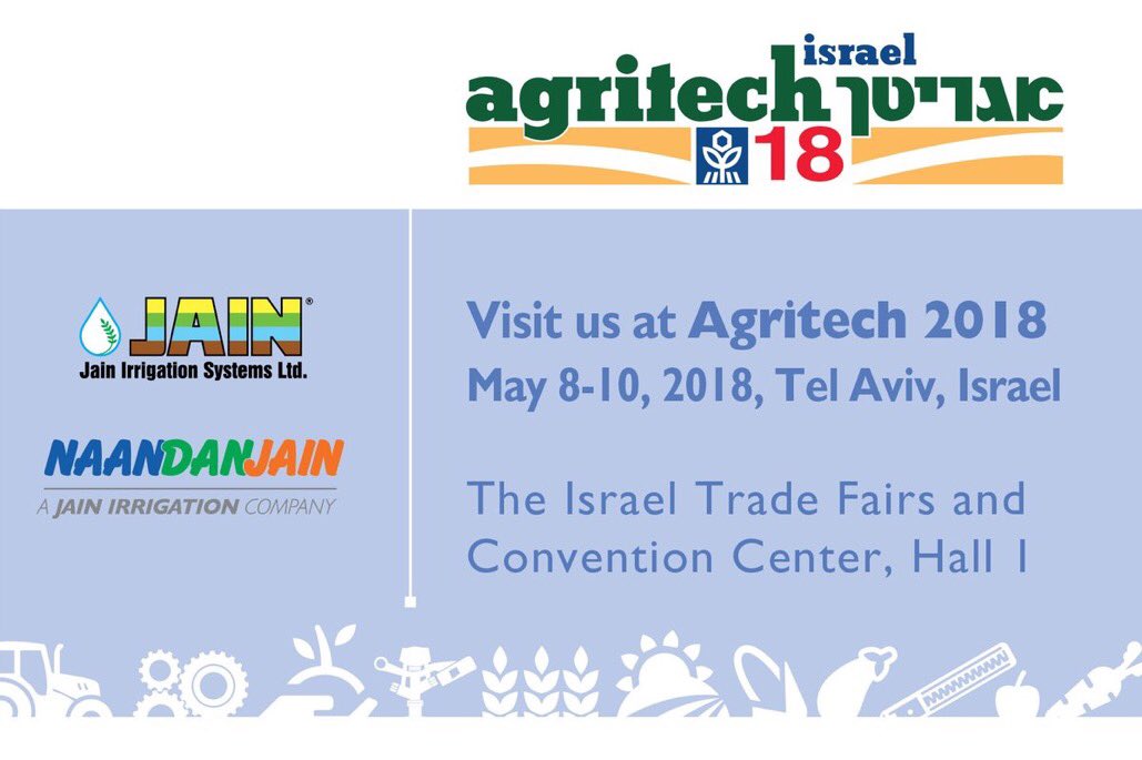 AjitJisl's tweet photo. LET TALK ABOUT #IRRIGATION_PROJECTS!

How to bring #RESOURCE_to_ROOT?

What are the ESSENTIAL STAGES?

Come and LEARN from #NAANDANJAIN'S PROJECTS EXPERTS 
how its done around the world and in your country.

LOOKING FORWARD TO MEET YOU AT Agritech Israel, 8-10 of MAY, 2018. https://t.co/Jujnt1c9aL