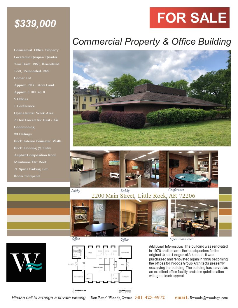 Ronbene's tweet photo. Woods Group Architects is relocating. Selling the building and commercial property. Great curb appeal with 200 ft of frontage on Main St. The building sits on .60 acre with an additional .74 acre parcel of contiguous to the west property line with frontage along Louisiana St. https://t.co/z5GLGpGACy
