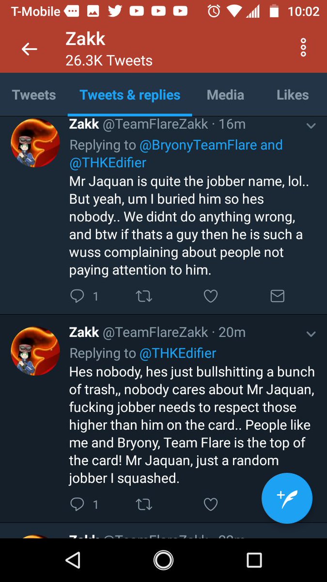 Here we have the neighborhood fuck up of Twitter.

Such a fucking dumbass who doesn't even know how to RP with godmodding someone's character.

Just ew. Nigga try'na make bomb threats and shit. What a dumbass. 😪😪😪