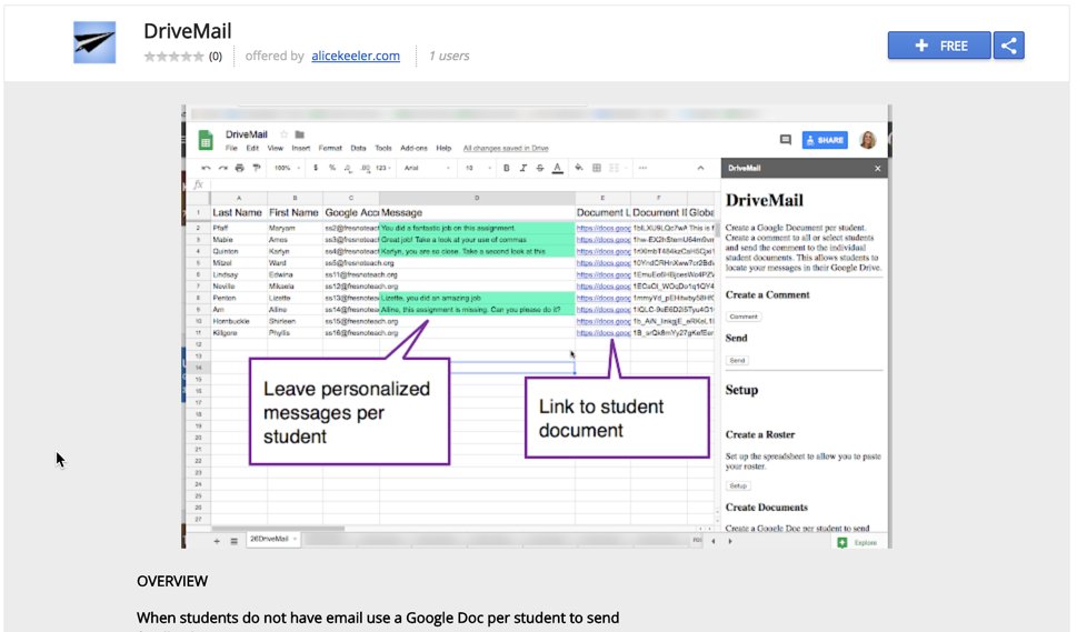 alicekeeler's tweet image. Students do not have email accounts? DriveMail sends messages to a Google Doc in Google Drive chrome.google.com/webstore/detai… #googleEDU (must join alicekeeler.com/betatester to install)