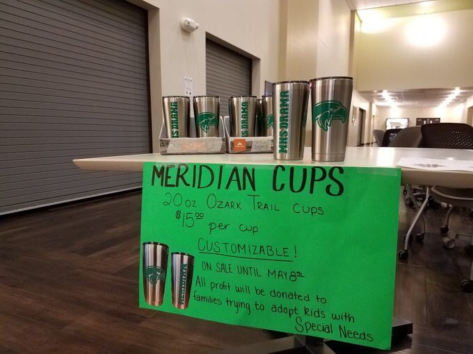 _MaKenzie_0's tweet photo. It’s Show Time! We'll be selling MHS DRAMA cups at the show tonight and taking orders for custom cups! All proceeds go to families adopting special needs children. Come out and see the Brothers Grimm Spectaculathon @ Meridian!
#WeAreMeridian https://t.co/p2mJGh2hK8