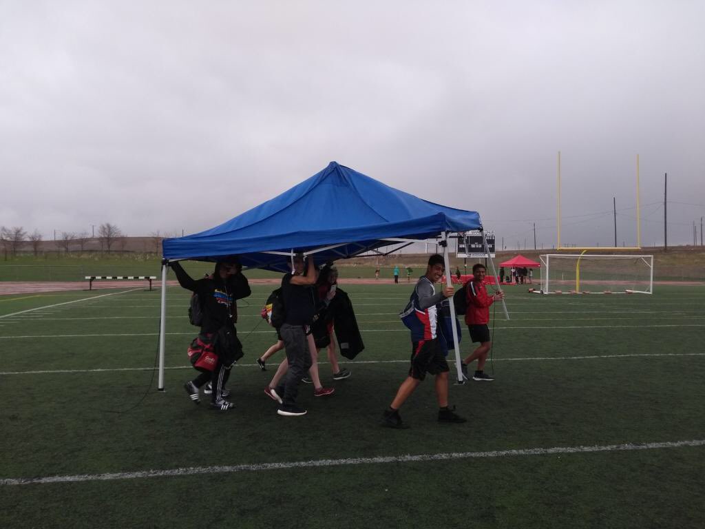 OLMC_athletics's tweet photo. A rainy track meet! Julian Lobo, Luke Patrick &amp; Davis Fowler in Steeple Chase!  #runjump https://t.co/DgrZnFYIUW