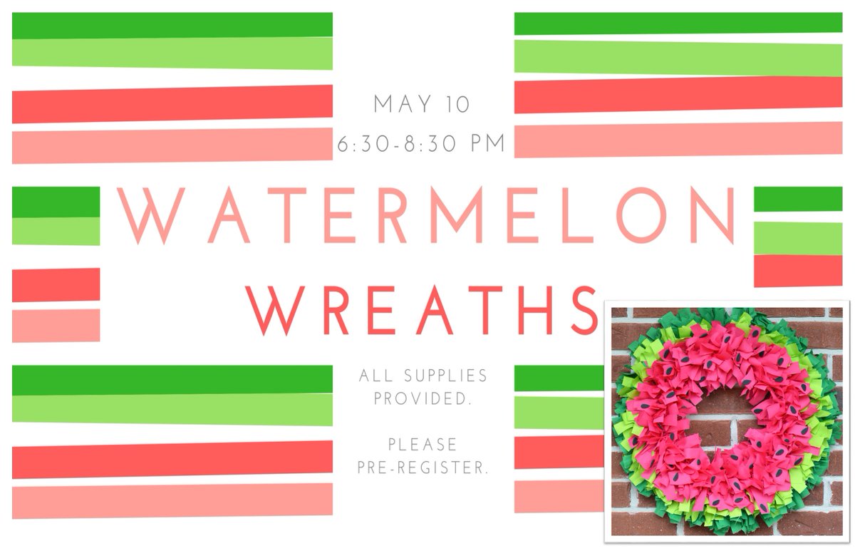 BellevueLibrary's tweet image. Get a taste for summer with our watermelon wreath art class! Preregistration required. 5/10 6:30pm. #LibraryArtClass #LibraryClasses #BellevueNE #wreathmaking #artclass #craftingforgrownups