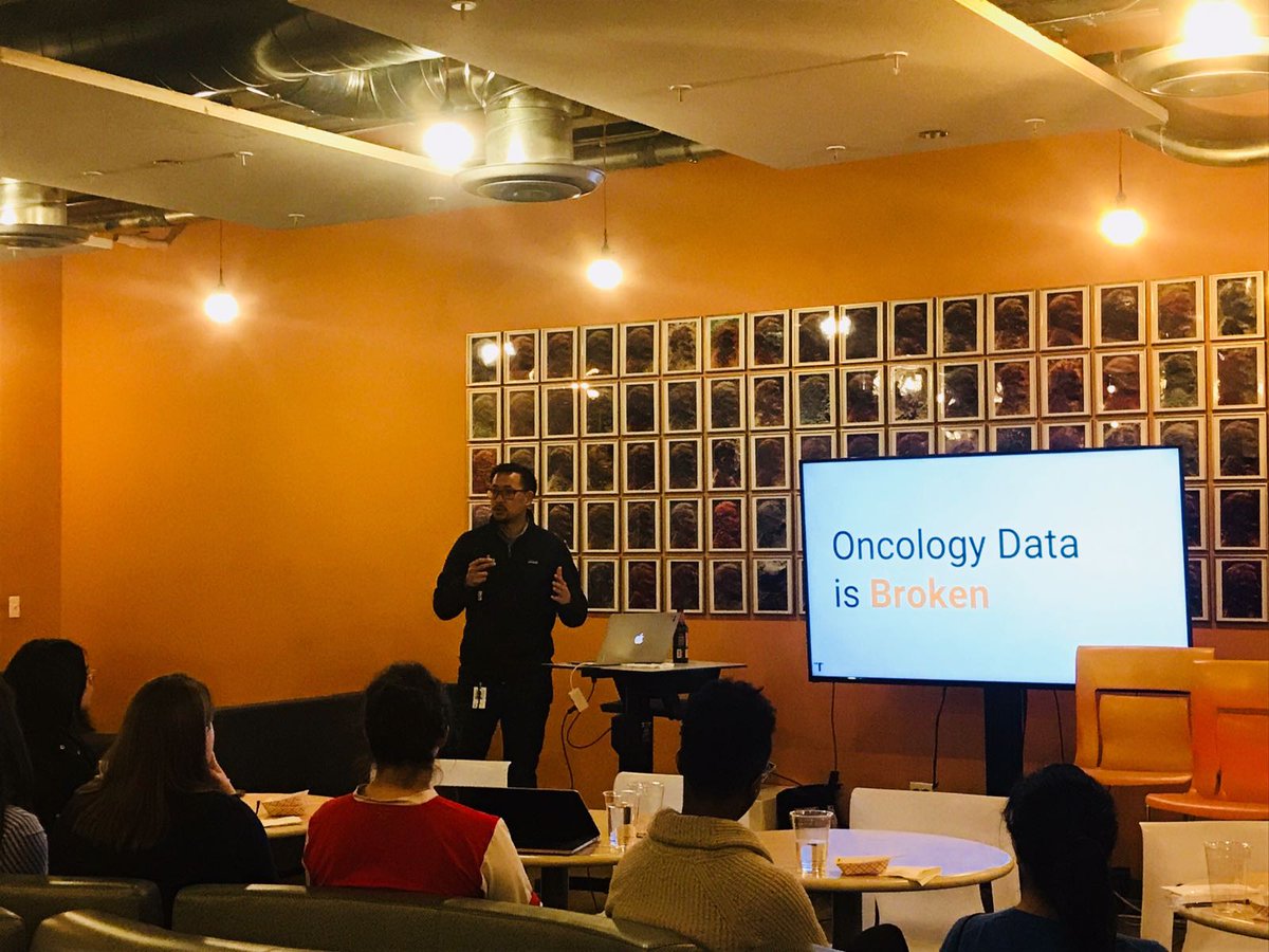WWCodeChicago's tweet image. Ryan Fukushima,COO @TempusLabs, gives us a small glimpse of the Natural Language Processing challenge they face. Learning how Tempus attacks “one of the most challenging problems mankind has ever faced”has left us awestruck. We’re also big fans of the penny art in the background!