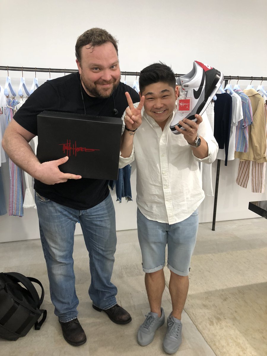 thedrewpowell's tweet photo. My cousin @ipowell26 just vaulted into “favorite cousin” status with these #TinkerHatfield’s in size 13!! Thanks Cuzzo!!! @Jumpman23 @Nike #Ihaveashoeproblem #Jordan https://t.co/xw4xy4eLcR
