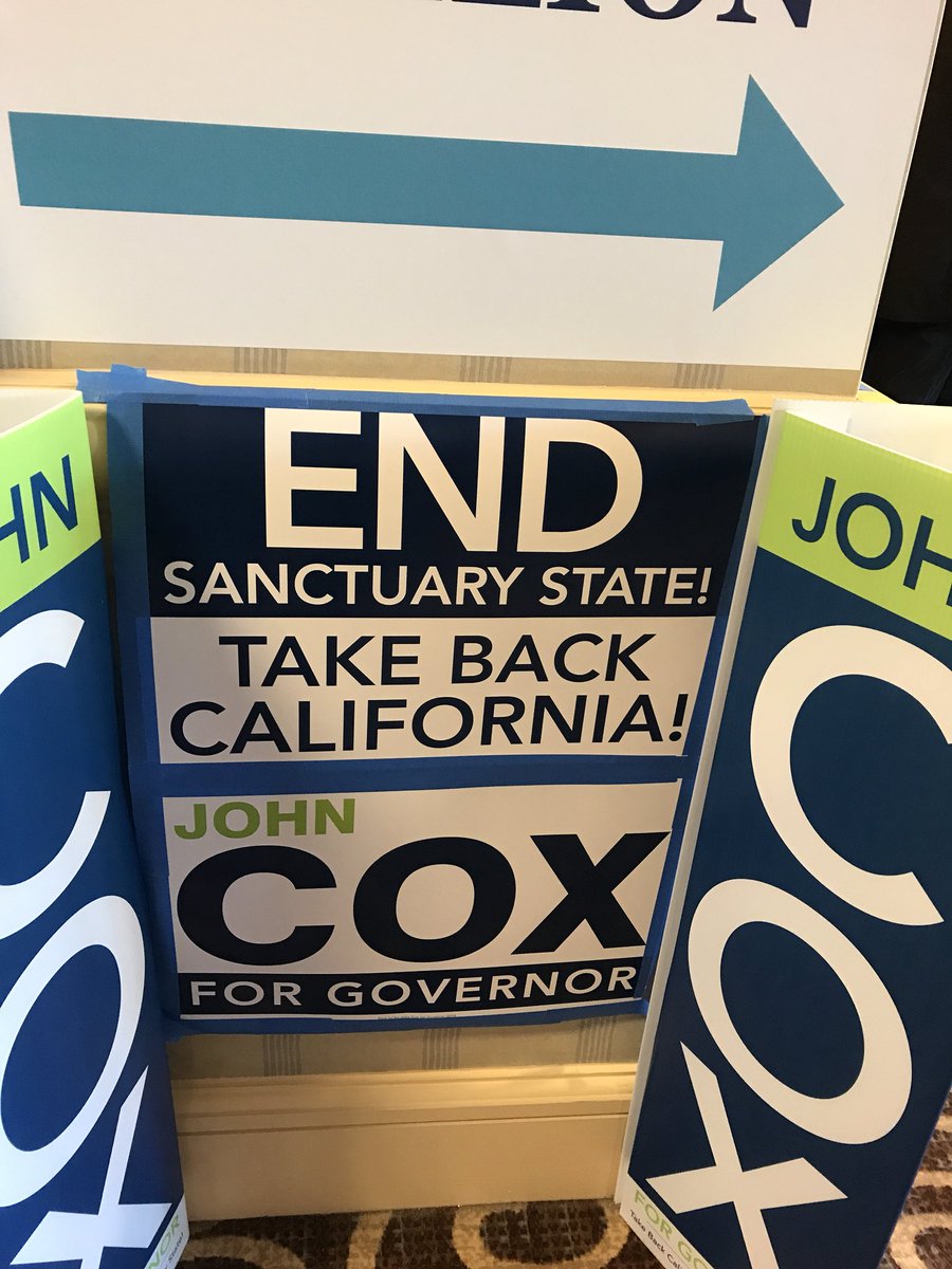 joegarofoli's tweet photo. Wait! The Republican candidates for governor have the SAME slogan? Question of the weekend at #cagop2018: who do Republicans want to “take back California” - @JoinTravisAllen or @TheRealJohnHCox https://t.co/hBbANZte7x
