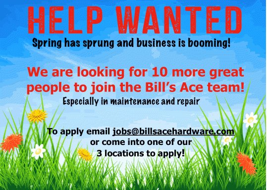 billsace's tweet image. Help wanted full or part time positions available. Bill's Ace Hardware Celebrating 70 years.