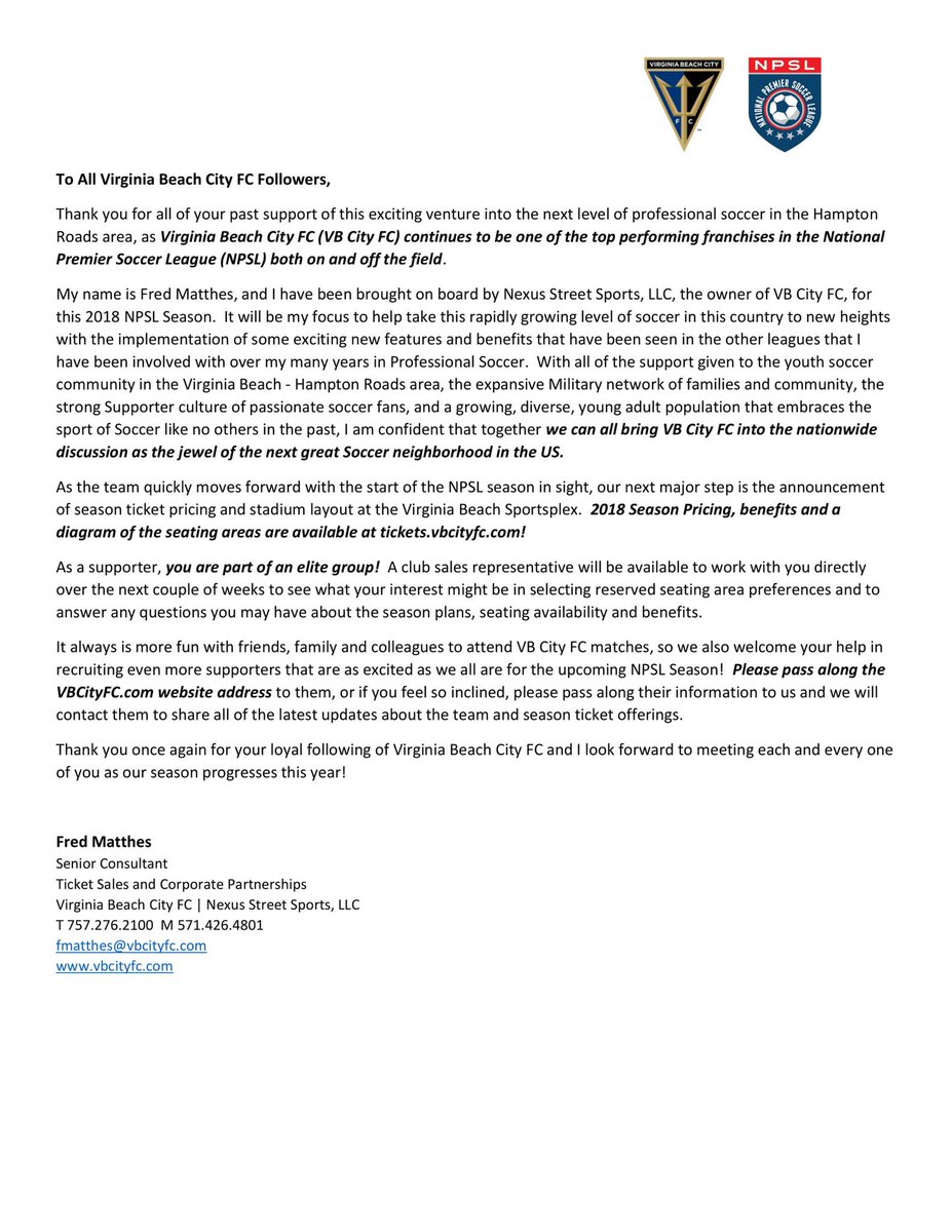 vbcityfc's tweet image. A word from our very own Senior Consultant, @FredMatthes Matthes regarding this season | More info regarding ticketing coming soon! 

#VBRising | #HamptonRoads | #VirginiaBeach
