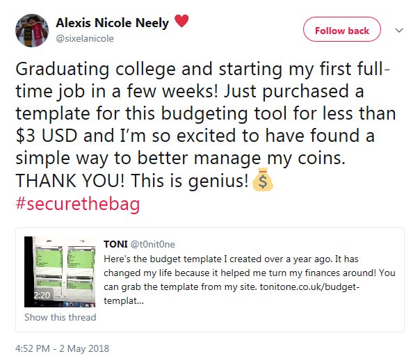 toni tone on twitter my highly rated budgeting spreadsheet will
