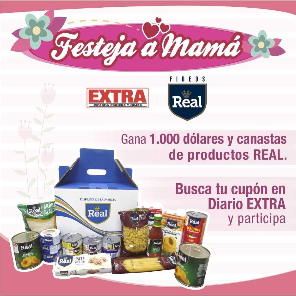 DiarioExtraEc's tweet photo. ¡Con #DiarioExtra y #FideosReal tu ‘madrecita’ se llenará de premios! Llena el cupón que sale en #Extra desde el lunes 23 de abril hasta el miércoles 9 de mayo y adjunta dos empaques de Fideos Real de cualquier presentación. https://t.co/fCcfpdhVkN https://t.co/aYOFcsoUlx
