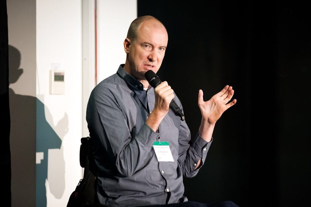 RuralDocsVIC's tweet photo. Highlights from #VRHC18: Keynote address by Dr Harry Eeman, sharing his story of developing Guillain Barre, and the impacts of disability within the medical profession and wider community https://t.co/iIaq155y1s