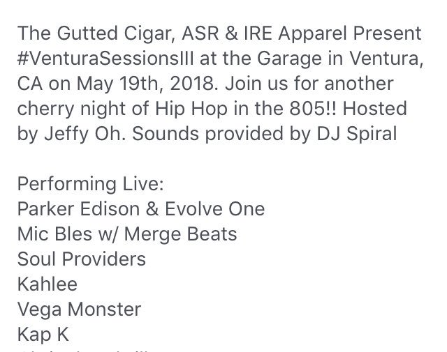 PRKRedison's tweet photo. catch me&amp;evolveone with  @soulprovidersLA @Kahlee310 at @theguttedcigar sat #may19 #evolveone #theFRESHstate #thingstodoinCALI https://t.co/NXCoOQHPcd
