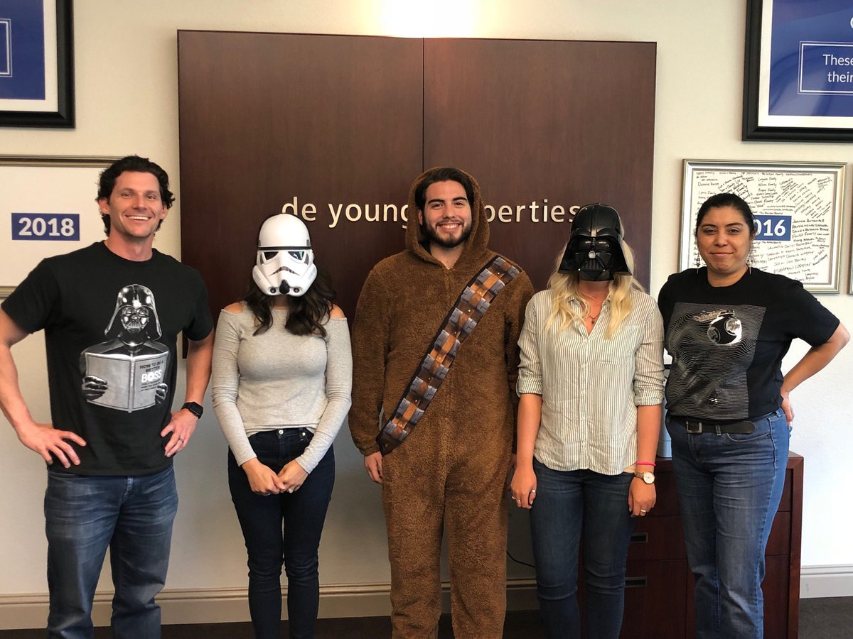 DYProperties's tweet photo. May the Fourth be with you from our De Young Team! #starwars #costumesatwork #mayfourth https://t.co/00BggY3bS0