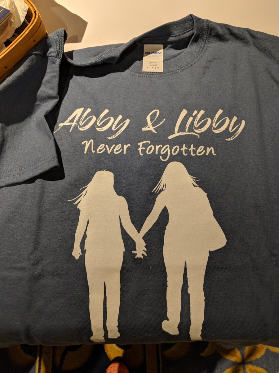 plexidoki's tweet image. If you&apos;re at #CrimeCon, please consider buying #LibbyAndAbby merch. It&apos;s more meaningful, stylish, and affordable ($15-20 tees) than CrimeCon merch. And these serve a purpose! #Delphi  #CrimeCon2018