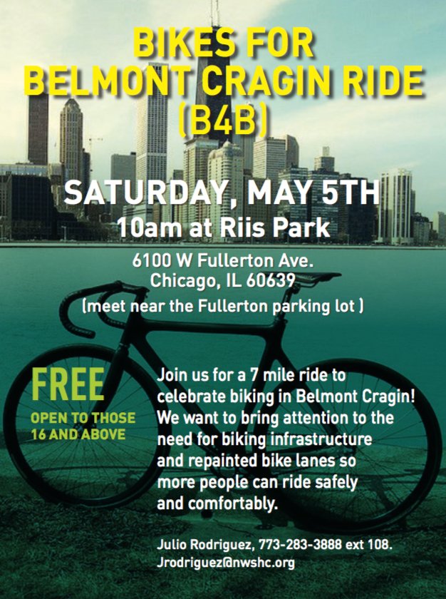 Show your support for better bikeways on the Northwest Side by taking part in the Bike for Belmont-Craigin ride tomorrow at 10 a.m. in Riis Park. If you can't attend, there's a petition you can sign to show your solidarity with the cause. chi.streetsblog.org/2018/05/04/rid…