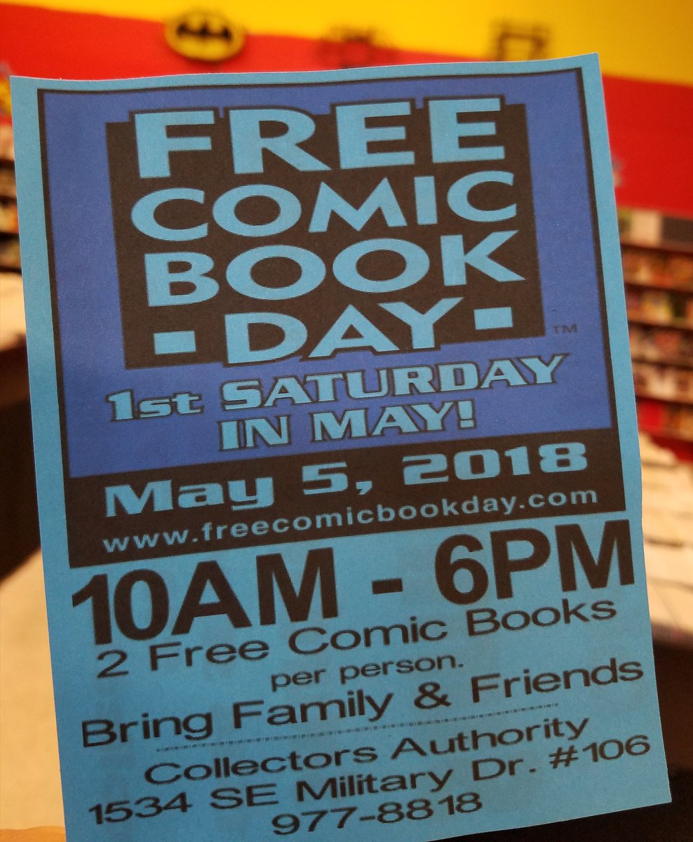 Collectors_Auth's tweet photo. Please come join us tomorrow for The Annual @Freecomicbook celebration!! We will be having deals and specials all day long as well. #comicbooks #FreeComicBookDay2018 #supportyourlocalcomicshop #collectorsauthority #comicshop https://t.co/kSDys9mVWj