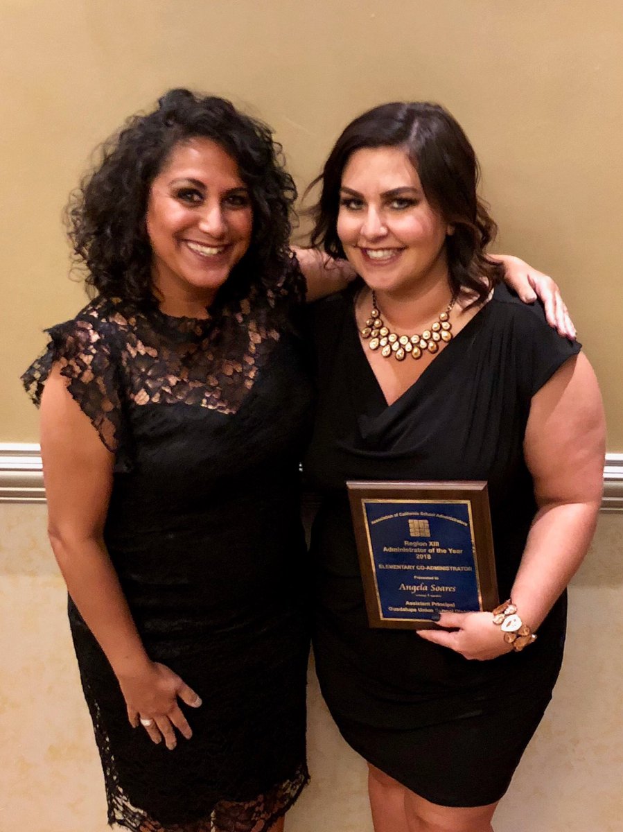 Dr_Handall's tweet photo. Angela Soares, Assistant Principal with award, poses with her Principal Jesely Alvarez after being honored this evening as the ACSA Region XIII Elementary Co-Administrator of the Year!  Congratulations, Angela! https://t.co/67ZbyWdpPp