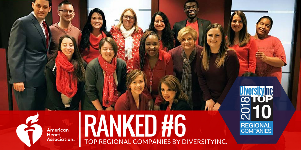 NancyatHeart's tweet image. Two years running. @American_Heart’s recognized as Top 10 Regional Company by @DiversityInc! #TheAHALife bit.ly/2rgx7mS