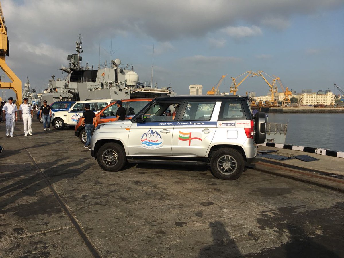 IndianOilcl's tweet photo. #IndianOil takes pride in associating with #IndianNavy Outreach Programme #Surftosnow, whereby a month long Car Rally will traverse a distance of 6000kms from Mumbai to Leh and back. IndianOil at every stopover shall fuel the cars and the spirit of the rally participants. https://t.co/UozyU8YWqA