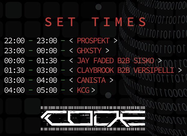 code_uk_'s tweet image. Set times for the CODE launch tonight! See you on the dancefloor🤖

Tickets: bit.ly/2jrzGPj