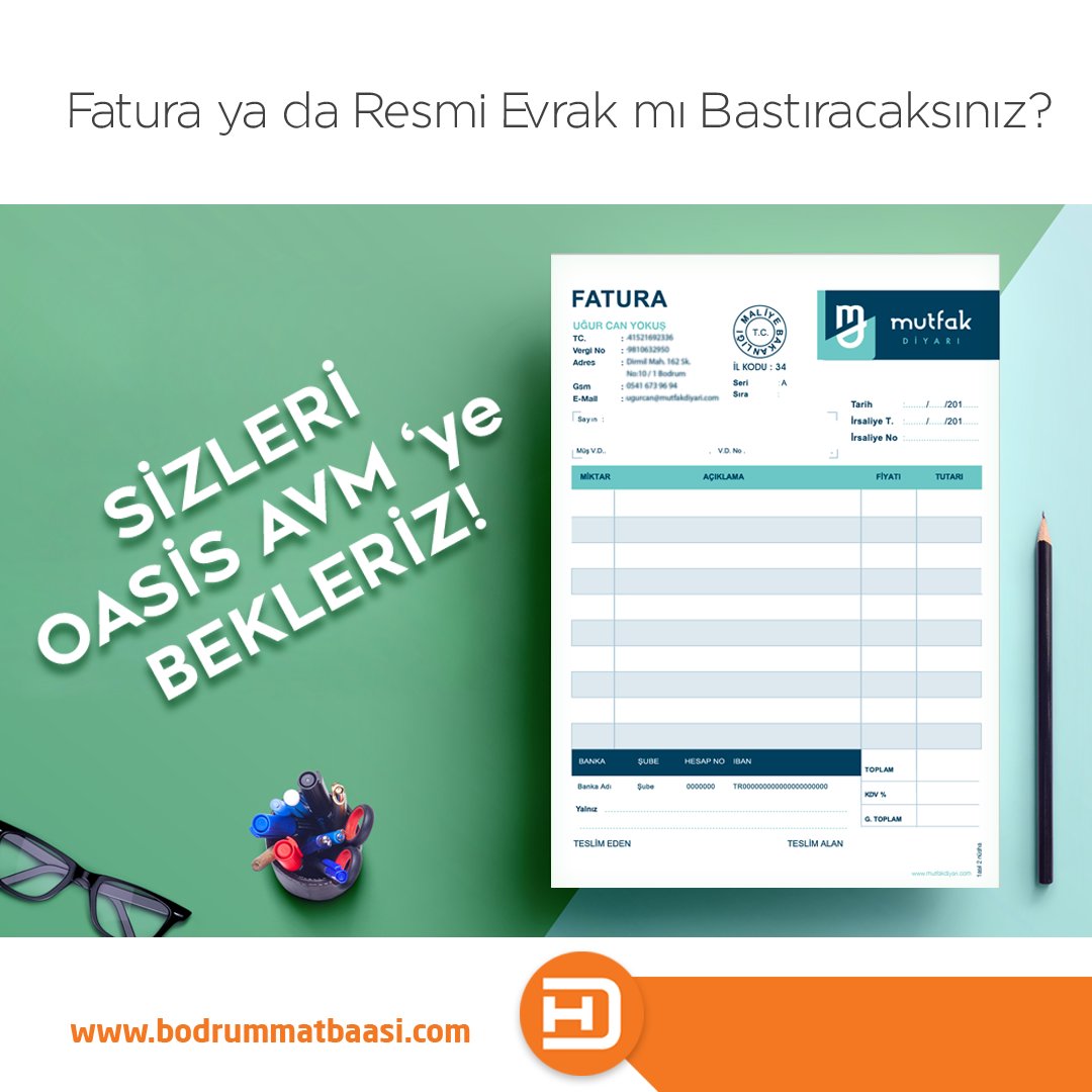 Fatura yada resmi evrak mı bastırıyorsunuz?
Sizleri Oasis Avm'ye bekliyoruz!

#bodrum #hayallerdiyari #fatura #irsaliyelifatura #müstahsilmakbuzu
#serbestmeslekmakbuzu #giderpusulası
#perakendesatışfişi #dipkoçanlıperakendesatoşfişi