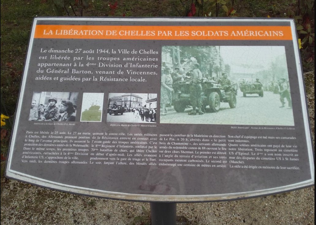MemorialGW's tweet photo. #2GM Stèle commémorative, 70th Tank Bataillon, soldats américains - libération de #Chelles (77) 27 août 1944 - Photo Mr TALDU D. https://t.co/hhNYcZGYcY https://t.co/dou7wHw3bN