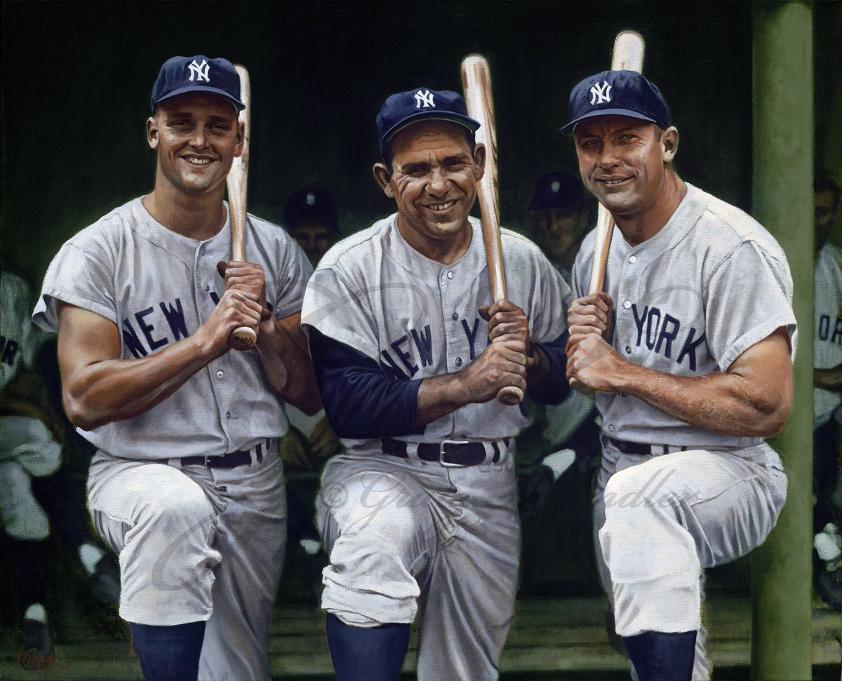 GraigKreindler's tweet image. #OTD in 1925, Yogi Berra was born in St. Louis, MO. Here’s a painting of the great man with his pals, Mickey and Roger, in July of 1961.
