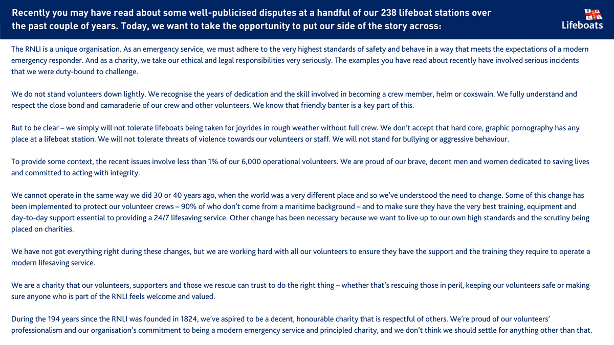 You may have read the RNLI story in today's Daily Mail. Despite providing a statement &amp; interviews with 3 RNLI people, inc volunteers, they've included none of this. This is our response to a very unfair one-sided portrayal of our charity &amp; all those who dedicate their time to it