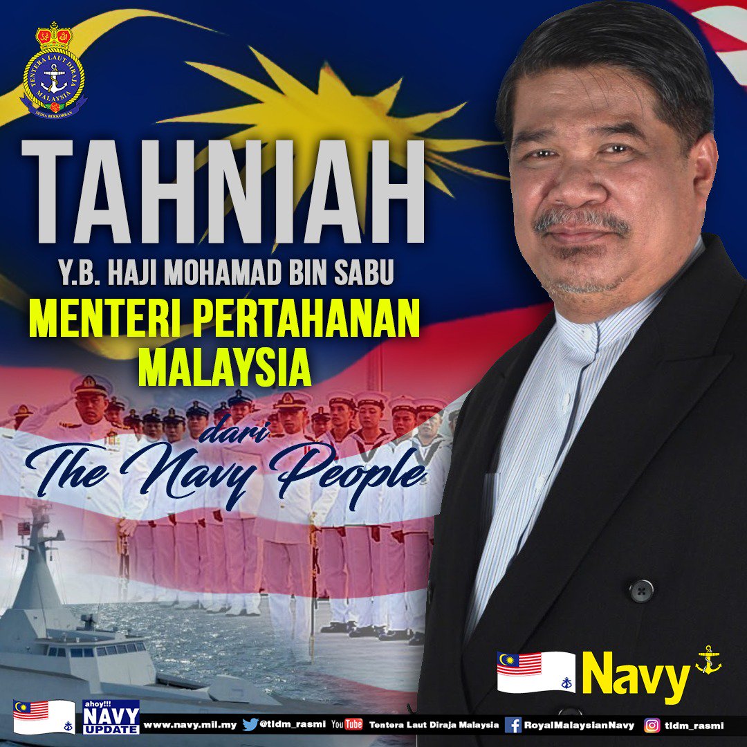 Warga #NavyPeople mengucapkan tahniah kepada YB Hj Mohamad bin Sabu diatas pelantikan sebagai Menteri Pertahanan Malaysia
#NavyWishes