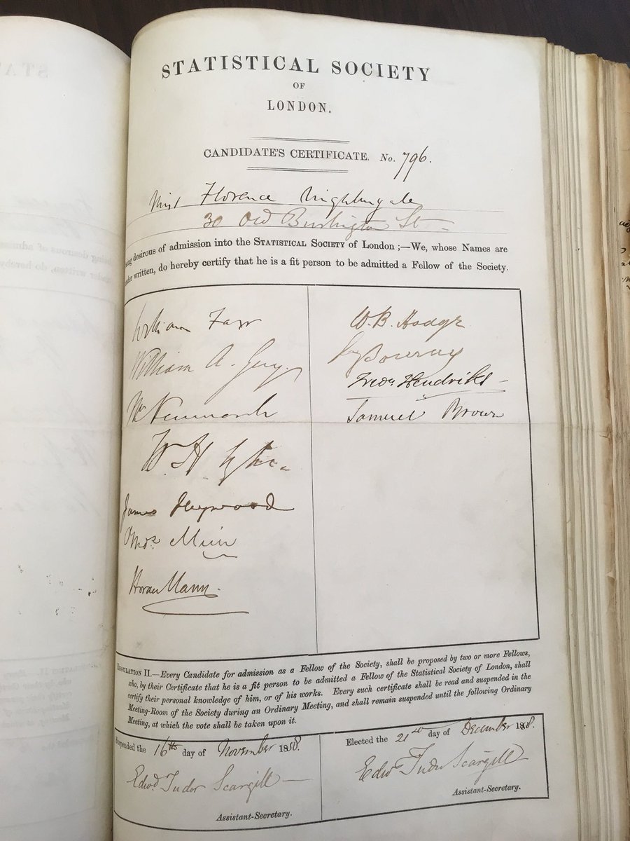 HetanShah's tweet photo. We recently dug out Florence Nightingale’s original application form to become the first female fellow of the Royal Statistical Society #Florence199 https://t.co/FC6KBk9IGZ