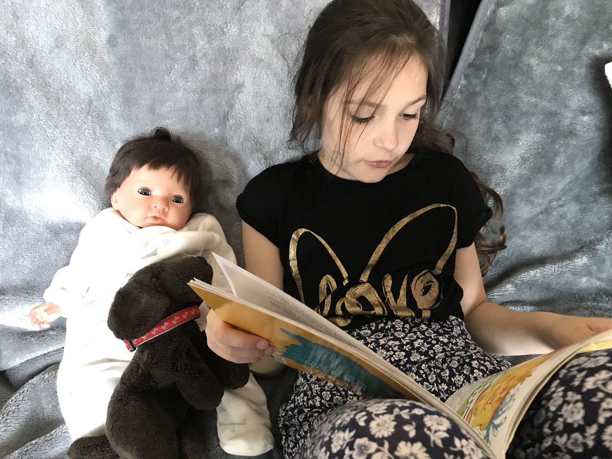 missusdeano's tweet photo. Esme reading ‘Monsters in my mailbox’ to Basil the reading dog and Kalvin the baby 😄 @FRISroom7 https://t.co/tvq5ahj9hT