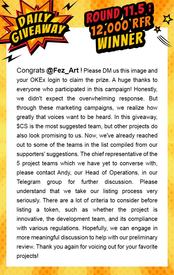 Congratulations to the winner! Please see the result of OKEx Giveaway Round 11.5 below: