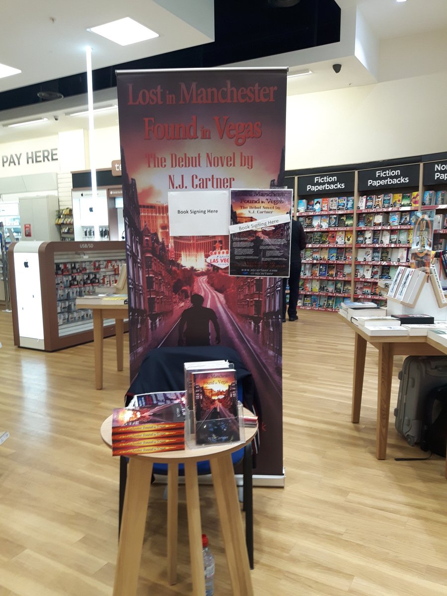 njcartner's tweet photo. In the newly refurbished #WHSmith #Traffordcentre for #booksigning. If you're about come and say hello. #trafford #manchester @mancmade #novel #LIMFIV #fiction #author https://t.co/6DyrS9xUE4