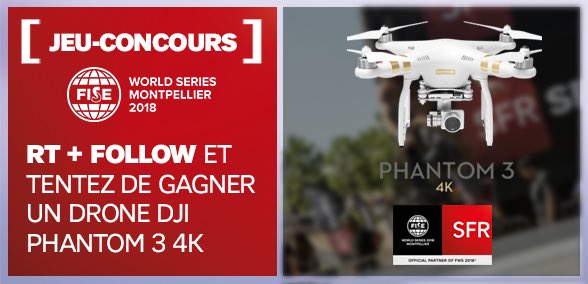 SFR's tweet image. [Jeu #Concours] On est déjà le 4ème jour du #fisemontpellier 💪

🚁 Et il nous reste encore un dernier drone DJI Phantom 3 4K à vous offrir ! Pour tenter de gagner : 

▶️ RT ce tweet
▶️ Follow @SFR et @SFR_Sport